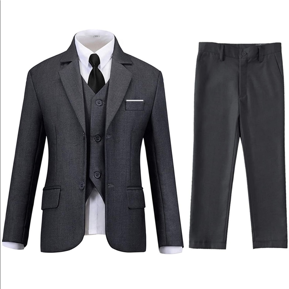 Boys 5 piece suit- charcoal gray- brand new